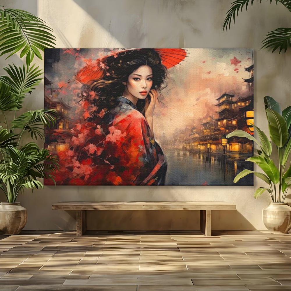 Tablou canvas cu tablou canvas cu gheisa in kyoto, fara rama, pe sasiu de lemn